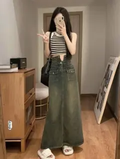 オールシーズンOK！ロングデニムスカート お出かけ,普段着,女子会にも最適