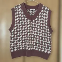 ピンクラテ ハウンドトゥース柄ベスト XS