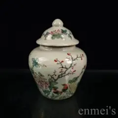 中国古美術 粉彩蓋罐 福寿図 陶磁器 飾壺 茶道具 工芸品 花柄陶器 蓋