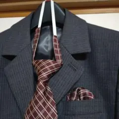 110cm フォーマルスーツ グレー チェック柄ネクタイ
