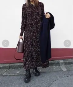 スタイルデリ ドット ワンピース ティアード ブラウン