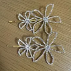 フラワー　ゴールド　ヘアピン 2個セット　ブライダル　結婚式