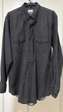 ドット柄 ウエスタンシャツ 長袖 ブラック ホワイト 総柄 シャツ