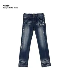 Norton ノートン ダメージ加工 刺繍ロゴ テーパード ストレッチ デニムのサムネイル