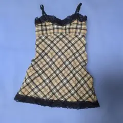 チェック柄レース 冬キャミワンピース Sサイズ