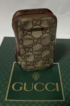 ヴィンテージ品☆GUCCIグッチ☆コンパクトポーチ キャンバス&レザー