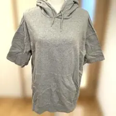 GU ジーユー/半袖パーカー　グレー M フード付き スウェットパーカー