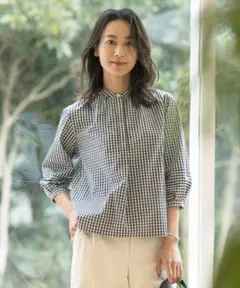 J.PRESS LADIES　エステネージュストライプ バンドカラーブラウス