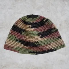 コットン　ハンドメイド クロシェハット バケットハット　迷彩