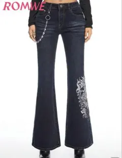 ROMWE ヴィンテージ Y2K 刺繍 ウィメンズ スキニーフレアジーンズ