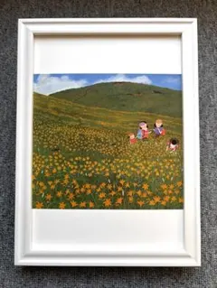 イシヤママリオ（石山毬緒）「コスモス」リトグラフ 額付 サイン入り