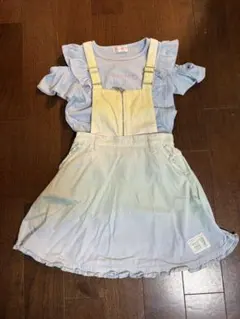 メゾピアノ　水色 フリル付き半袖トップス ジャンパースカート　セット