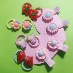 キッズ　ヘアクリップ　ヘアゴムセット