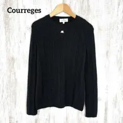 美品 Courreges クレージュ ロゴ刺繍 ウール ケーブルニット セーター
