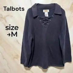 Talbots カジュアル　ネイビー 無地長袖シャツ　秋冬物　編み上げネック
