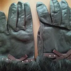 ef-dé 焦げ茶レザー手袋 ファー付き