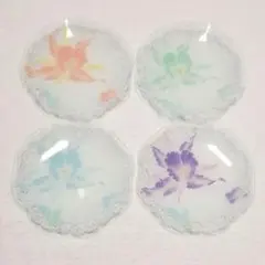 花柄 ガラス皿 8角形 4枚セット