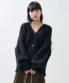 新品 FREAK'S STORE シャギーニット Vネックカーディガン ブラック