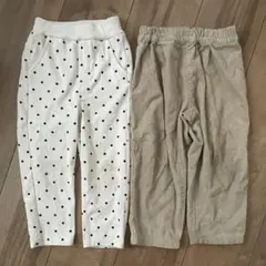 記名なし★95cm白黒ドット柄パンツ＆ベージュコーデュロイパンツまとめ売り