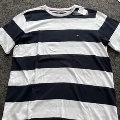 新品TOMMY HILFIGER ネイビー/ホワイトストライプ 半袖Tシャツ L