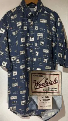 今月ウールリッチ　半袖　メンズシャツ　柄シャツ　綿100％　90年代フィッシングのサムネイル