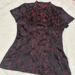 最終値下げ✨ Etam チャイナ服 花柄ジャガード ブラウス ブラック×レッド