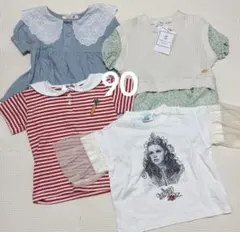 90cm 女の子 Tシャツ 半袖 トップス まとめ売り 4点セット 美品 新品有