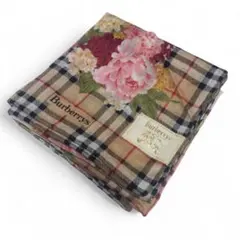 未使用 バーバリー ハンカチ 大判 ノバチェック 花柄 ベージュ ヴィンテージ