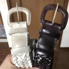 レザー編み込みベルト ブラウン ホワイト2本セット