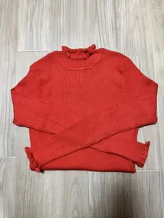ハイネックリブニット　濃いめのオレンジカラー　FREE SIZE