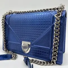 【美品】クリスチャンディオール ディオラマ ショルダーバッグ メタリックブルー