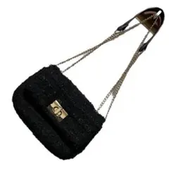 【H&M】ツイード チェーン ショルダーバッグ 黒