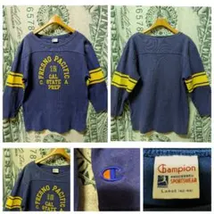 Champion×BEAMS フットボール Tシャツ ネイビー×イエロー ナス紺