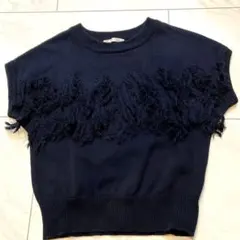 URBAN RESEARCH DOORS フリンジニット 半袖 ネイビー 美品