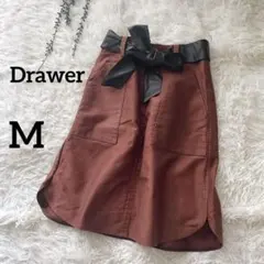 Drawer ドゥロワー 羊革レザーベルト 黒 ブラウン 膝丈 スカート Mのサムネイル