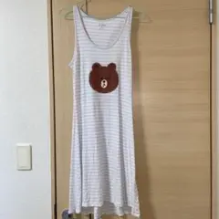 【LINE FRIENDS ブラウン】ノースリーブボーダーワンピース　未使用