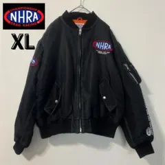 【NHRA】ナイロンジャケット　レーシングジャケット　プルゾン　ブラック　刺繍