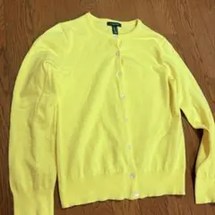【美品】ランズエンド コットンカーディガンLイエロー
