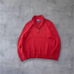 Polo Ralph Lauren ハーフジップ ニット XL 赤 ポニー刺繍