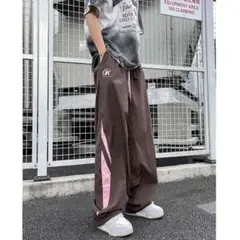 秋冬 サイドライン　ブラウン スウェット XXL ジョガーパンツ ワイドパンツ
