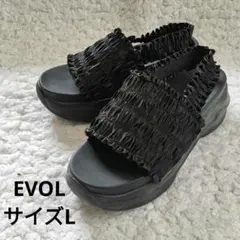 EVOL【軽量】フリルスポーツサンダル ふかふか 厚底 ブラック Lのサムネイル