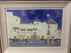 真作】絵画 寺島龍一 水彩（色紙） ミコノス（ギリシャ） ギリシャ風車