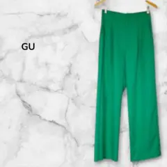 GU カジュアルワイドイージータックパンツ ライトグリーン L