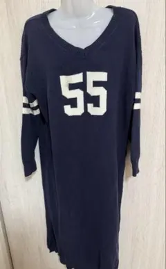 ネイビー Vネック ニットワンピース 55