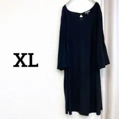 ワンピース 【XL】黒 ブラック フリル袖 長袖 フォーマル 入学卒業 冠婚葬祭