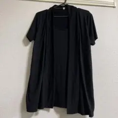 ブラック 半袖 カーディガン ドッキングカットソー Lサイズ