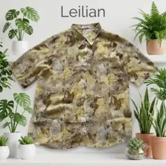 Leilian レリアン 花柄シャツブラウス イエロー×ブラウン 半袖 美品のサムネイル