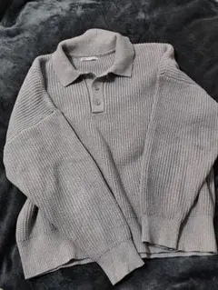 zaraグレー リブ編み ハイネックポロセーター