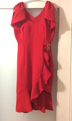 美品　アンディAndyレッド フリル ラップドレス M　リボン
