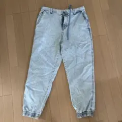 ライトブルー デニムパンツ ウエストドローストリング